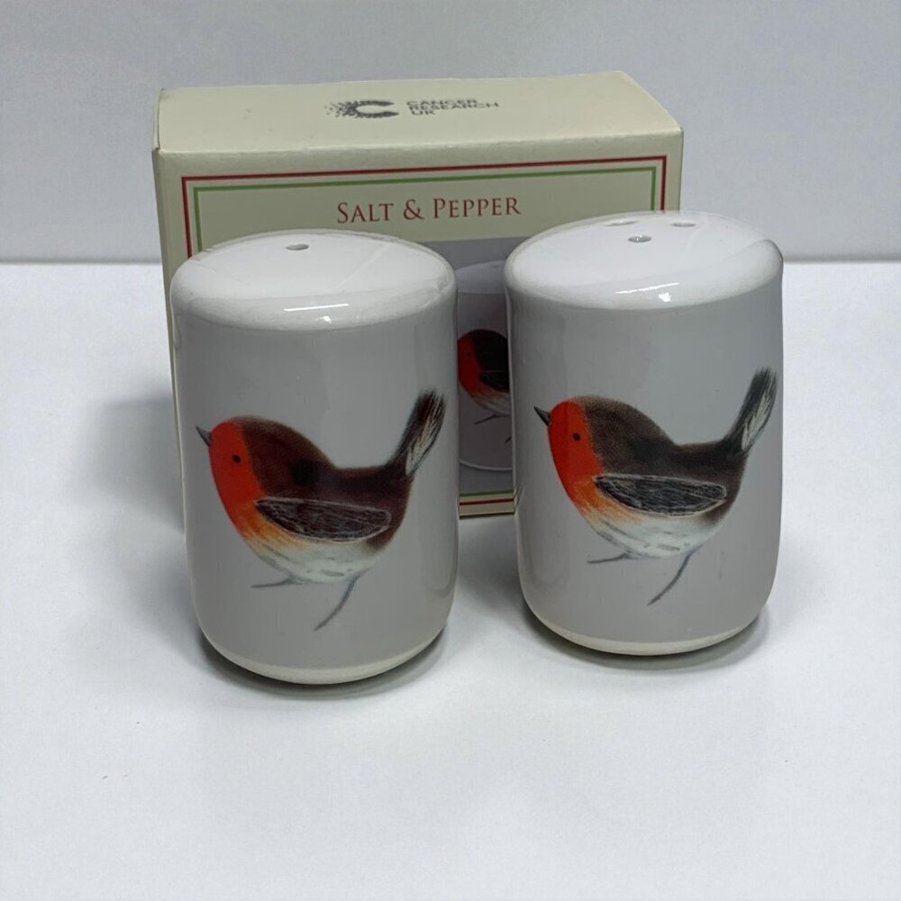 Holiday Salt & Pepper Shaker Set With Robin Design Fine China Dishwasher Safe
